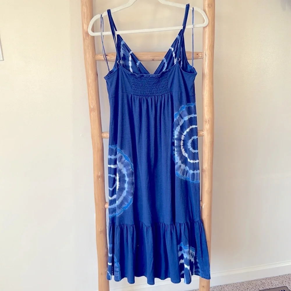 Michael Kors Blue Tie-Dye Midi Dress Sleeveless Sundress Tiered